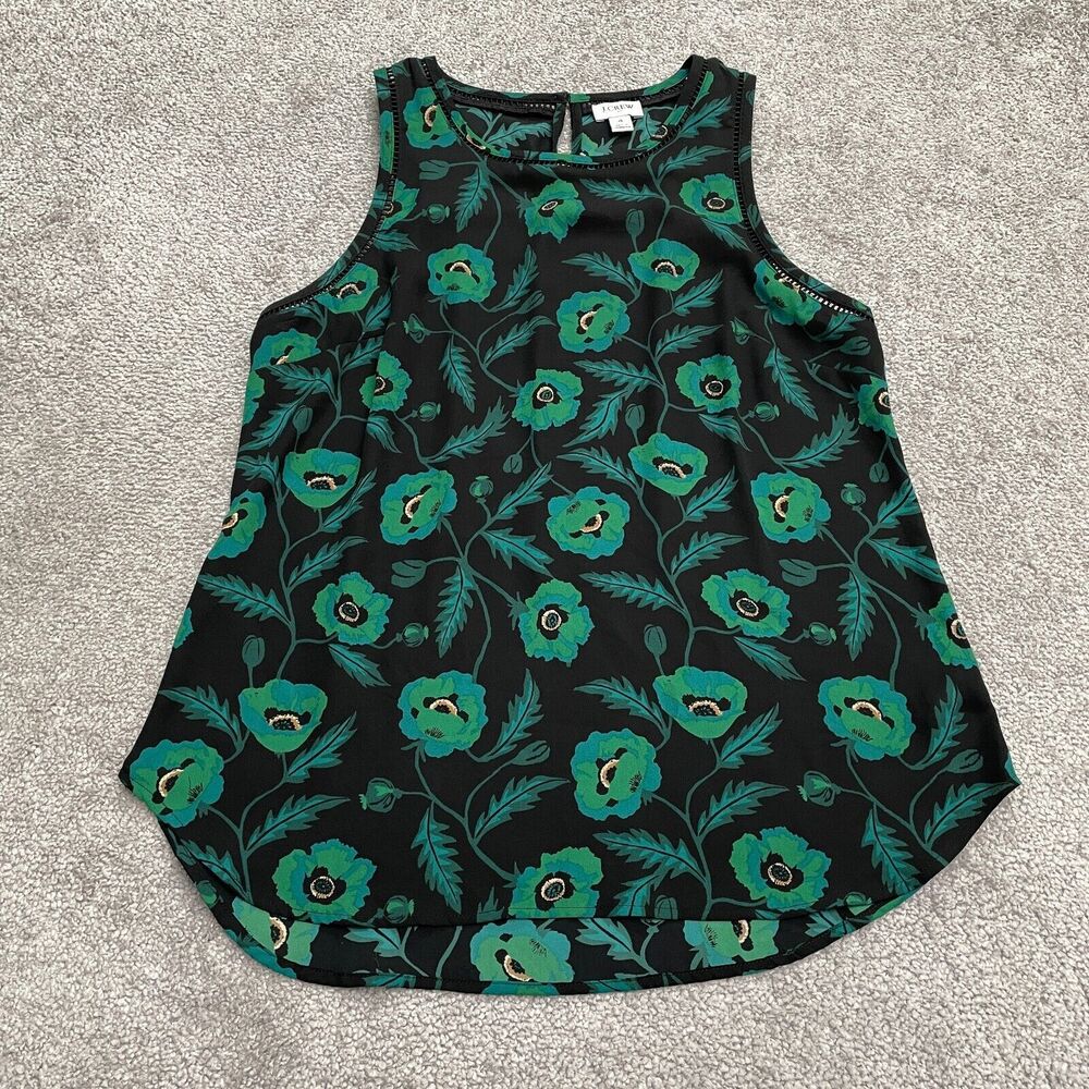 J.Crew Halter Tank Top Blouse Womens 4 Black Green Floral Casual Summer Tropical